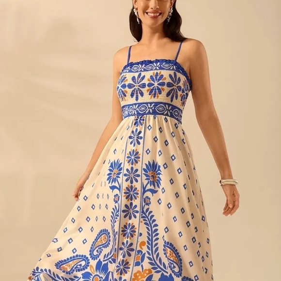 Blue and Orange Spaghetti Strap Sundress - Picture 10 of 12